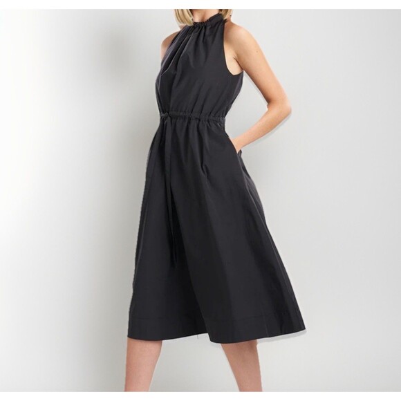 Natori Dress Womens Size Large Techno Poplin Dress Midi Black Chic Pockets - Picture 1 of 8